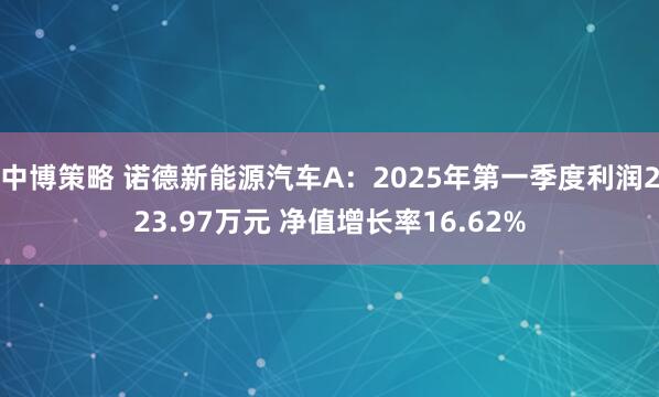 中博策略 诺德新能源汽车A：2025年第一季度利润223.97万元 净值增长率16.62%