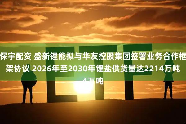 保宇配资 盛新锂能拟与华友控股集团签署业务合作框架协议 2026年至2030年锂盐供货量达2214万吨